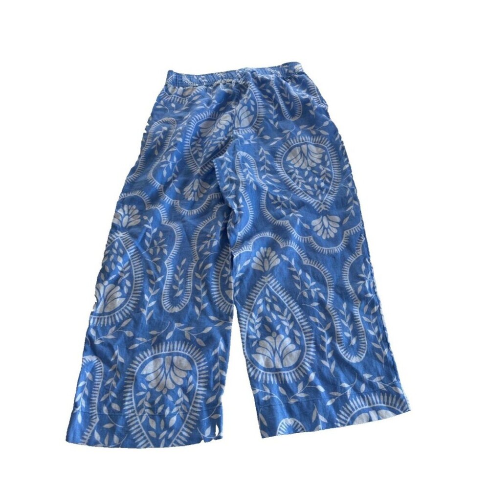 Joie Women's Medium 100% Linen Blue White Pull On Wide Leg Pants